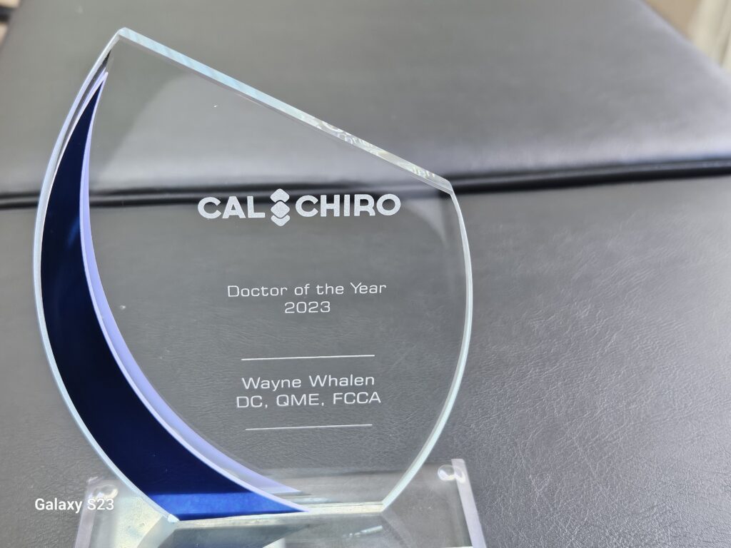 Doctor of the Year for 2023 presented by the California Chiropractic Association.